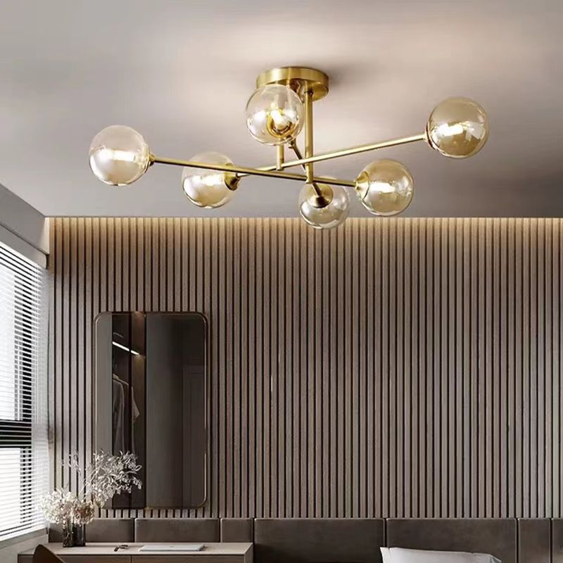 Nordic Style Golden Ceiling Light Ball Shape Glass Shade Ceiling Lamp for Bedroom