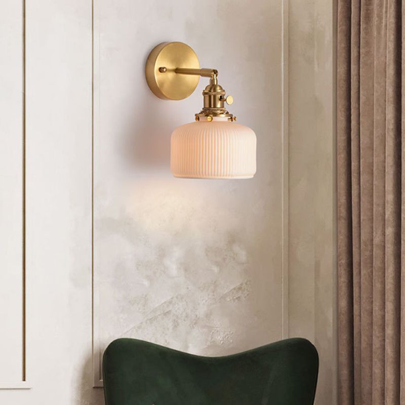 White Modern Metal Wall Sconce Geometric Shape Vanity Lamp with Ceramic Shade for Bathroom