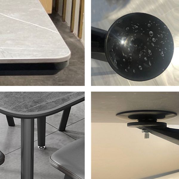 31.5-inch Metal Industrial Dining Table Sintered Stone Top Table with 4 Legs