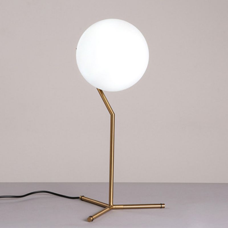 Modern Global Table Light White Glass 1 Light Table Lamp with Metal Backplate
