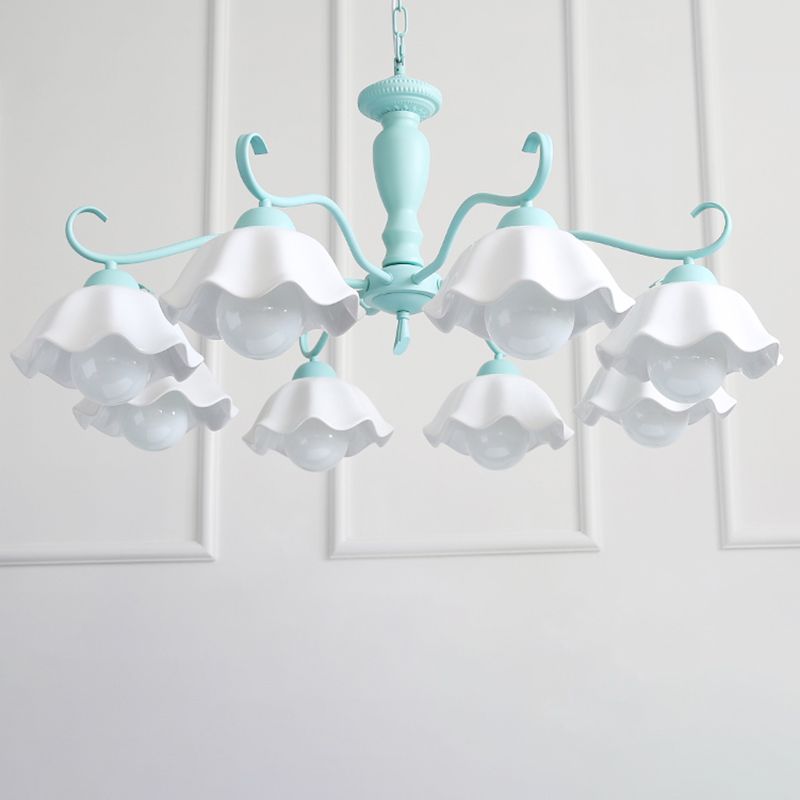 Modern Macaron Style 8-ligths Chandelier Lamp Flower Shade Simplicity Pendant Light for Bedroom
