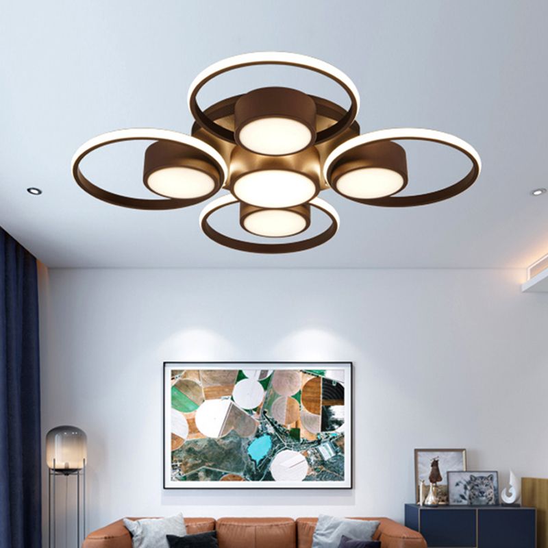 Modernism 2/4/6 Lights LED Ceiling Flush Mount Light with Acrylic Shade Brown Round Ceiling Light Fixture in Warm/White Light