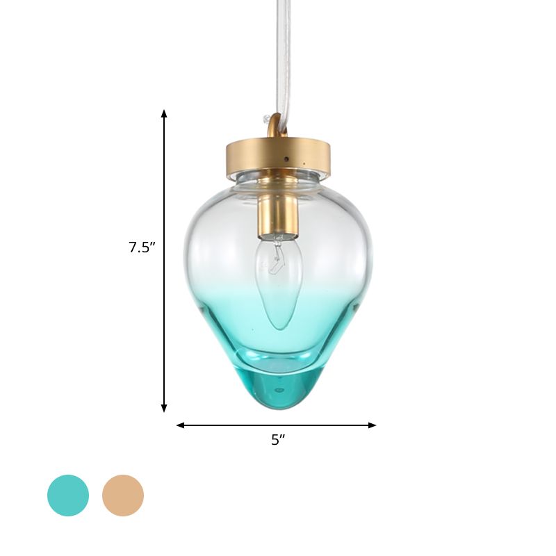 Waterdrop Dining Room Pendant Lighting Blue/Champagne Glass 1 Bulb Post Modern Hanging Ceiling Lamp