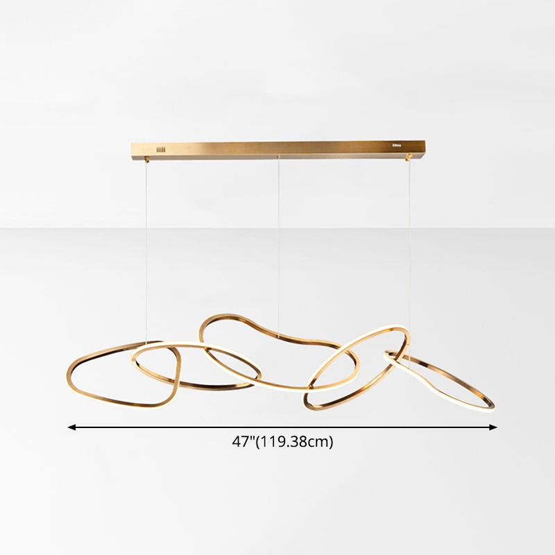 Metal 5-Ring Island Lighting Minimalist Golden LED Hanging Light for Dinning Room