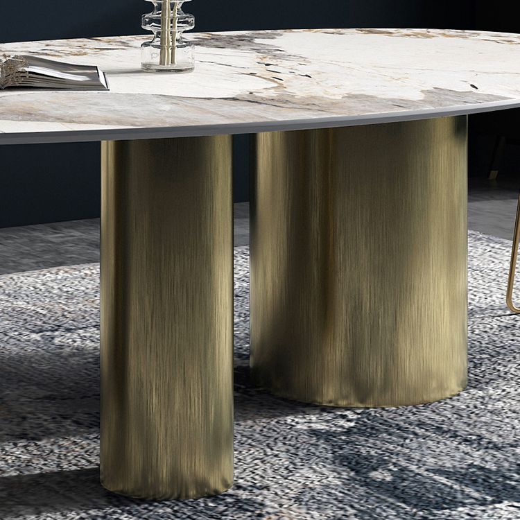 Oval Sintered Stone Dining Table Luxury Table in White with Metal 3 Legs