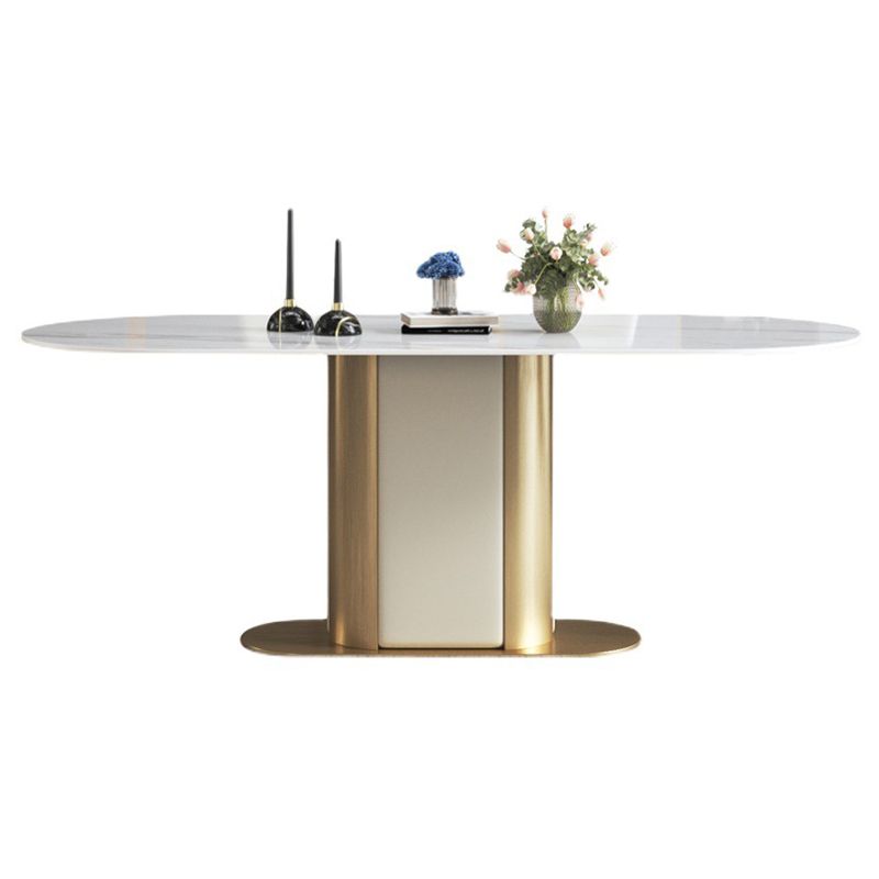 Metal Pedestal Base Dining Table Glam Stone Table for Dining Room