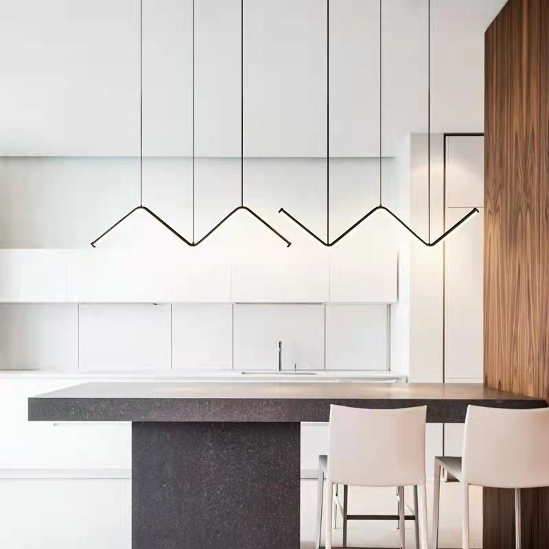Linear Shape Chandelier Lighting Modern Style Metal 2 Lights Pendant Light in Gold/Black