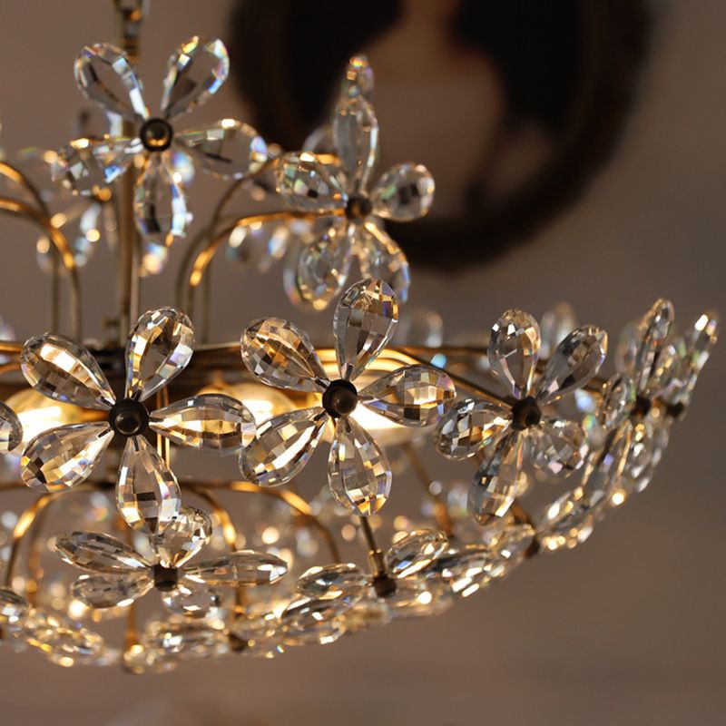Fantasy Petal-shaped Crystal Chandelier Vintage Brass Multi-lights Lighting Fixture for Living Room