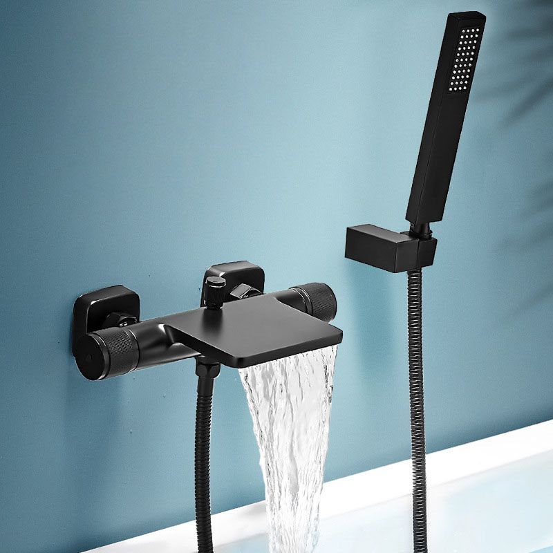 Modern Wall Mounted Metal Tub Filler Waterfall Double Handles Tub Faucet Trim
