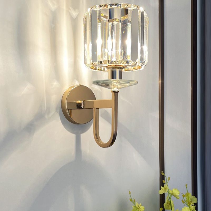 Iluminación de pared sombreada dorada de estilo contemporáneo de cristal de estilo contemporáneo lámpara