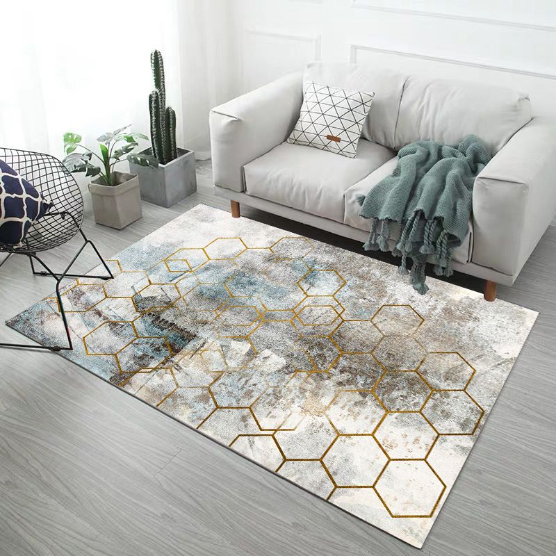 Yellow Modern Area Carpet Abstract Pattern Polyester Area Rug Stain Resistant Rug for Living Room
