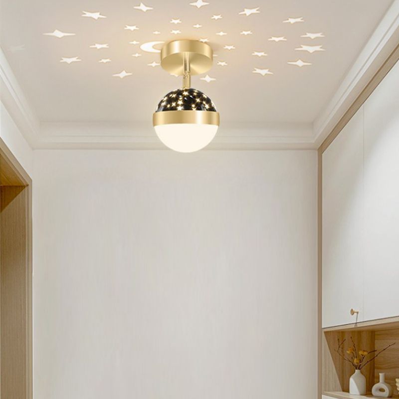 LED Modern Metal Flush Mount Ball Shape Ceiling Light with Plastic Shade for Living Room