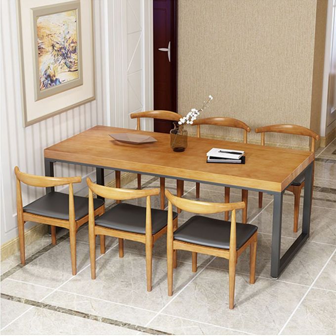 Metal Industrial Dining Table Pine Wood Top Table for Kitchen and Dining Room