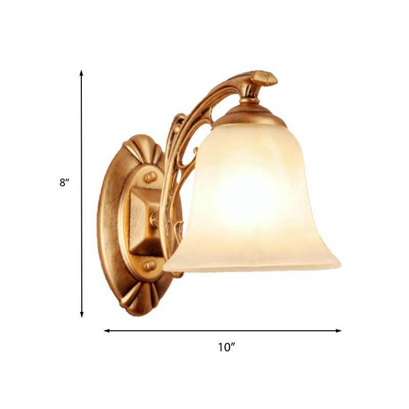 Gold Bell Wall Sconce Lighting Traditional Metal 1-Light Living Room Sconce Light with Frosted Glass Shade
