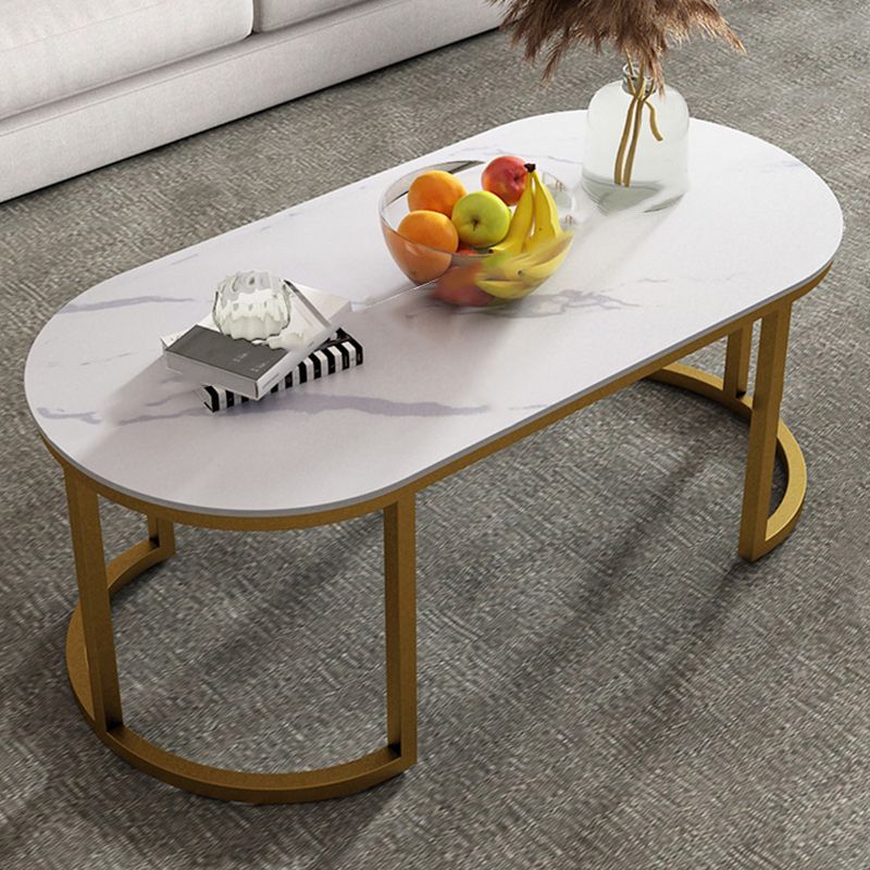 Glam Oval Stone Cocktail Table Standard Single Coffee Cocktail Table