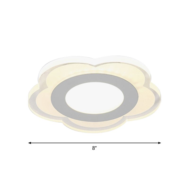 Ultrathin Hallway LED Ceiling Lamp Simplicity White Small Flush Mount Light with Floral/Square/Triangle Acrylic Shade