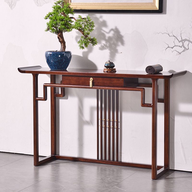 Contemporary Rectangle Shape Console Table Dark Brown Solid Wood Console Sofa Table