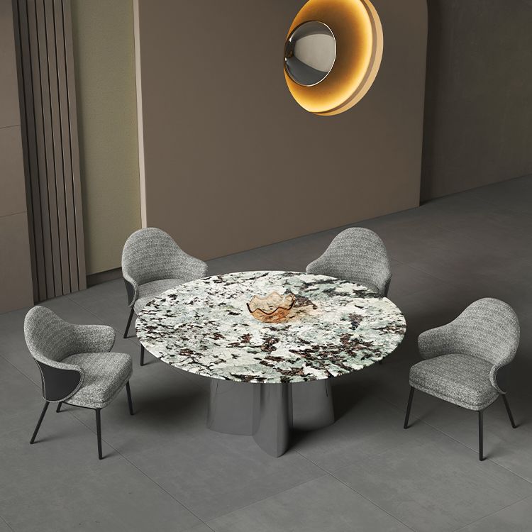 Glam Round Marble Top Dining Table with Metal Pedestal Base for Home