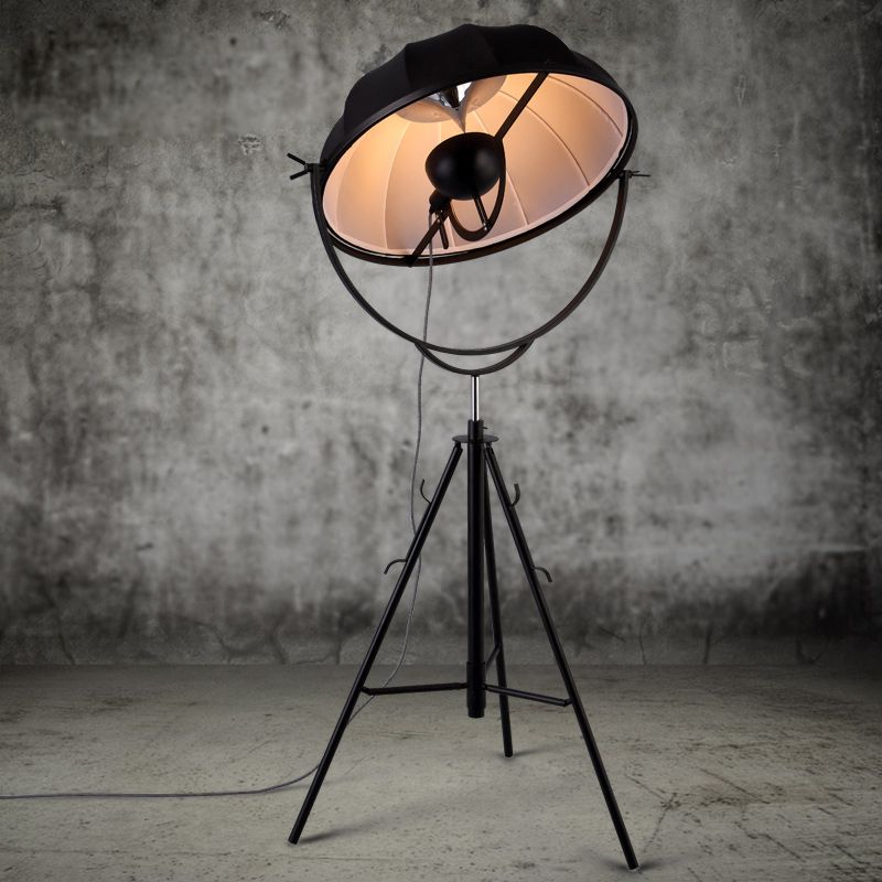 Lámpara de trípode de trípode en forma de sombrero Art Deco Iron Coster 1 Head Sala de estar de pie de pie en negro/gris