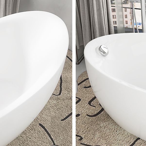 White Freestanding Bath  Acrylic Soaking Oval Modern Bathtub