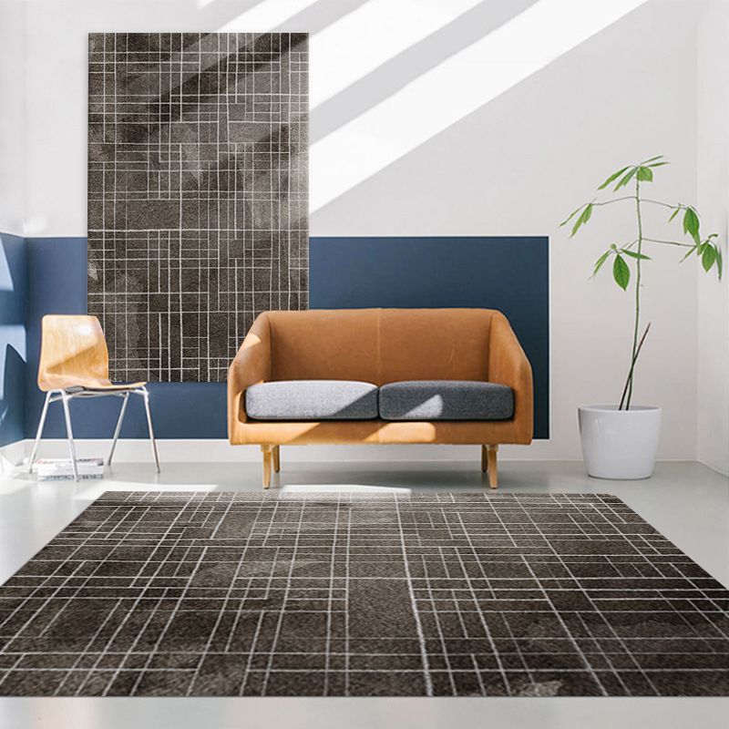 Grey Modern Rug Polyester Line Rug Non-Slip Backing Rug for Home Decoration