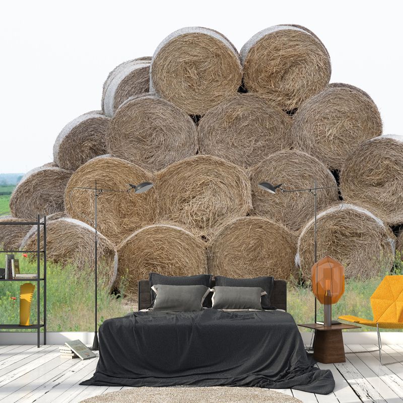 Customized Straw Bale Mural Decal Light Color Wall Covering Mildew Resistant for Living Room