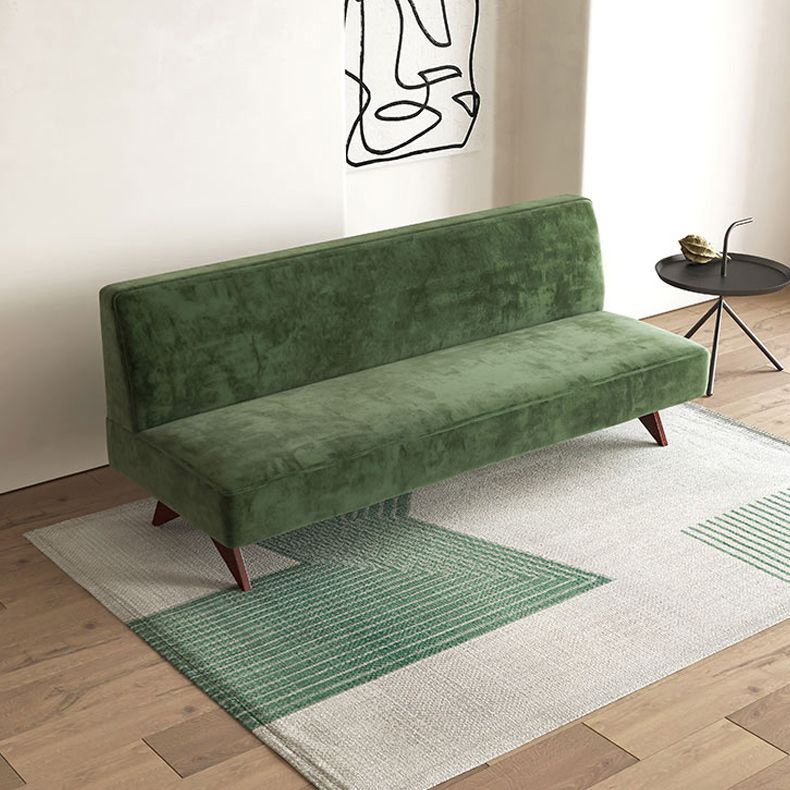 Velvet 31.5-In H Living Room Sofa Walnut Armless Sofa in Green