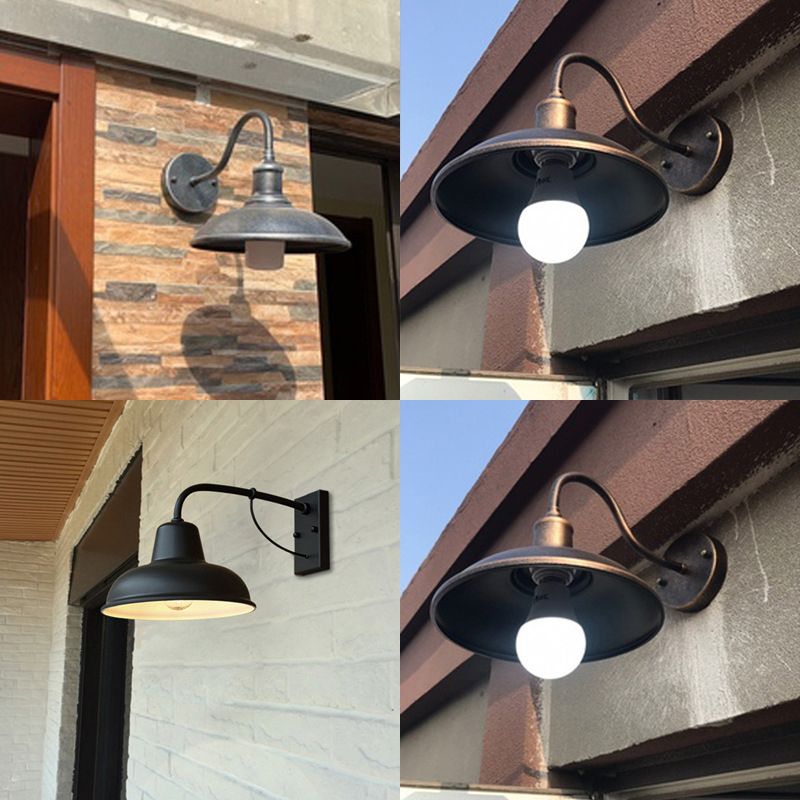 Antique Schwanenhalsstamm Wandleuchter Metall 1-Licht-Wandmontage in schwarzem und gealtertem Messing