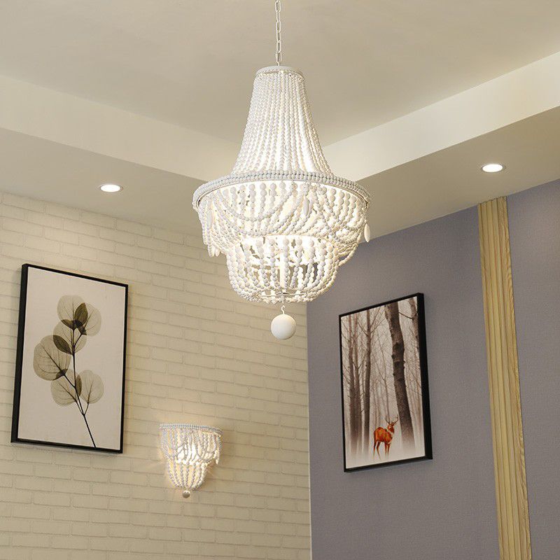 Jar Empire Chandelier Modern Wood 8 Bulbs Hanging Ceiling Light in White with Global Drop