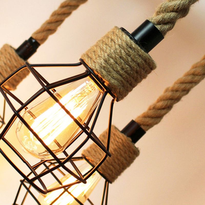 Rope Circular Pendant Light Fixtures Industrial Bar Hanging Chandelier Light