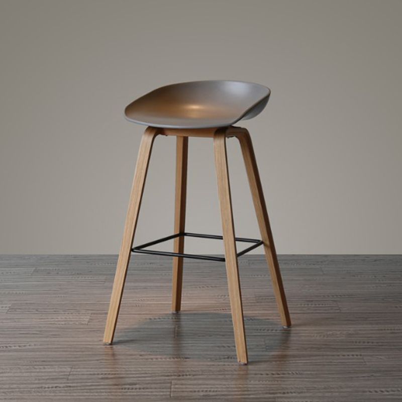 Modern Solid Wood Counter Stool Low Back Armless Bar Stool with Footrest