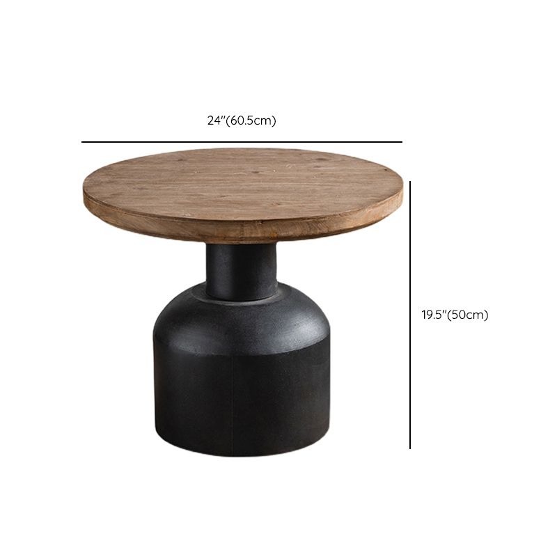 Wood Pedestal Side Table Rustic Round End Table in Distressed Finish