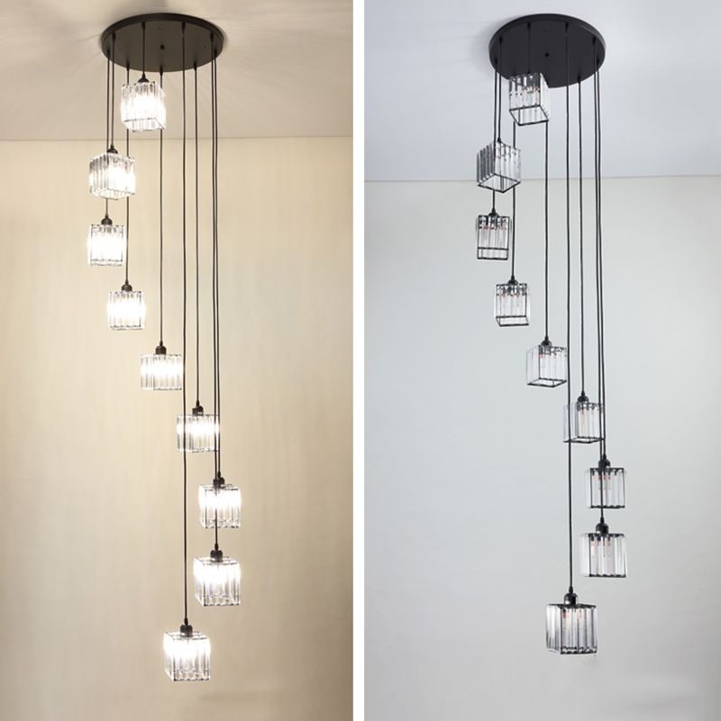 Modern Lumo geometrico di lusso Light Light Trooted in ferro battuto lampada sospesa con tonalità di cristallo