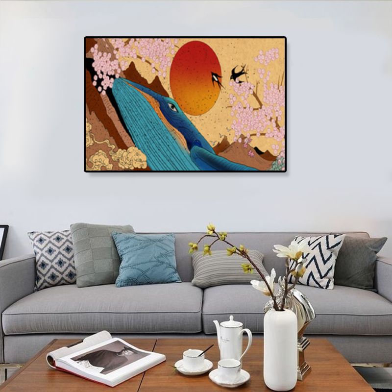 Oosterse tekening print dier canvas kunst veelkleurige gastenkamer wanddecoratie, getextureerd