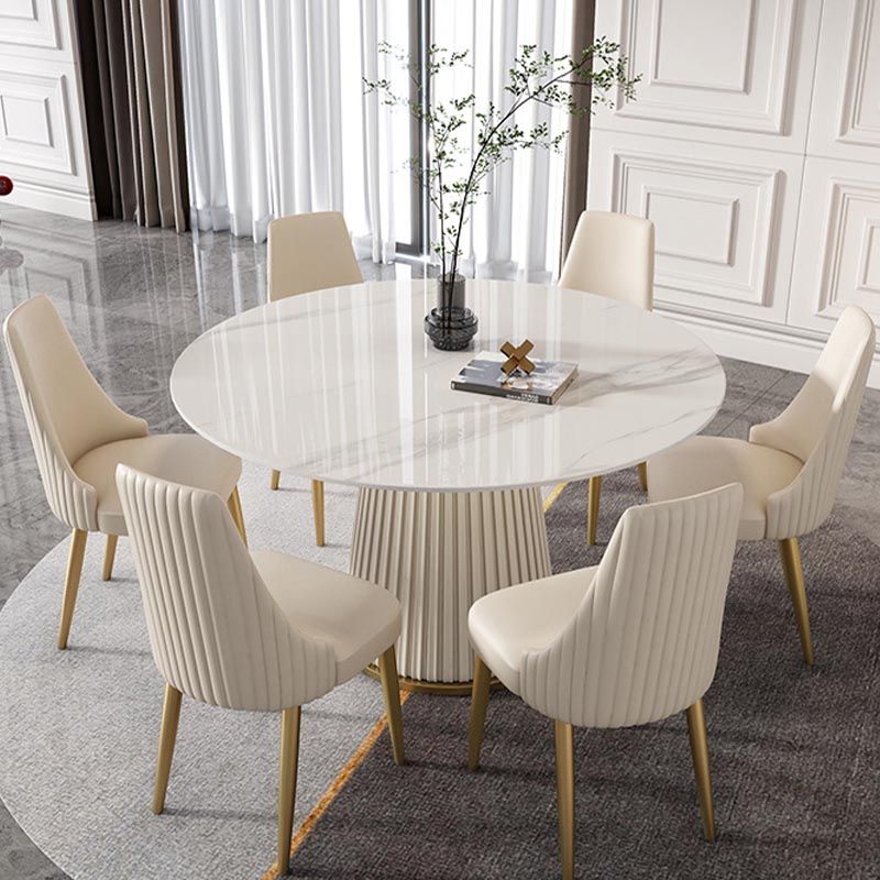 Modern Round Stone Table Standard Height Dining Room Table with Pedestal Base