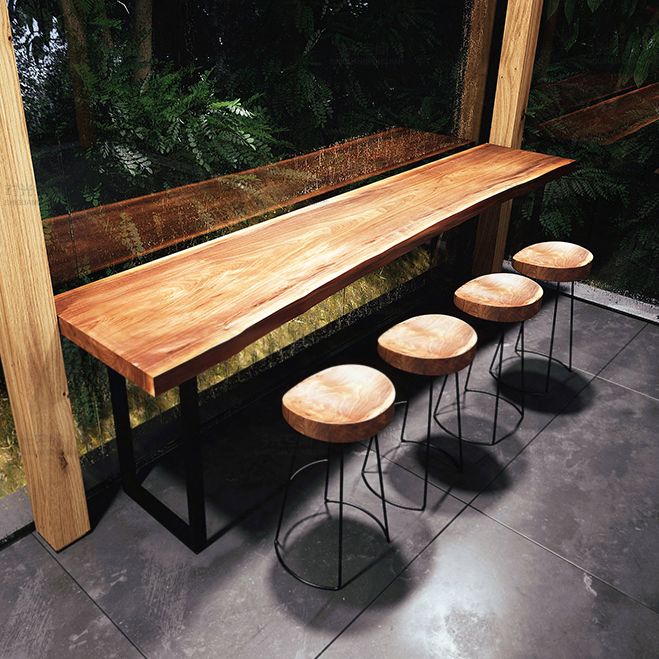 Industrial Rectangle Solid Wood Bar Table Set 1/5/7 Pieces Counter Table with Stools