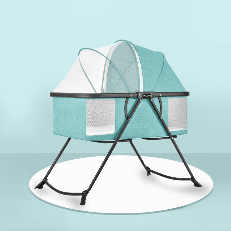 Modern Rocking Metal Gliding Crib Cradle Height Adjustable with Bedding
