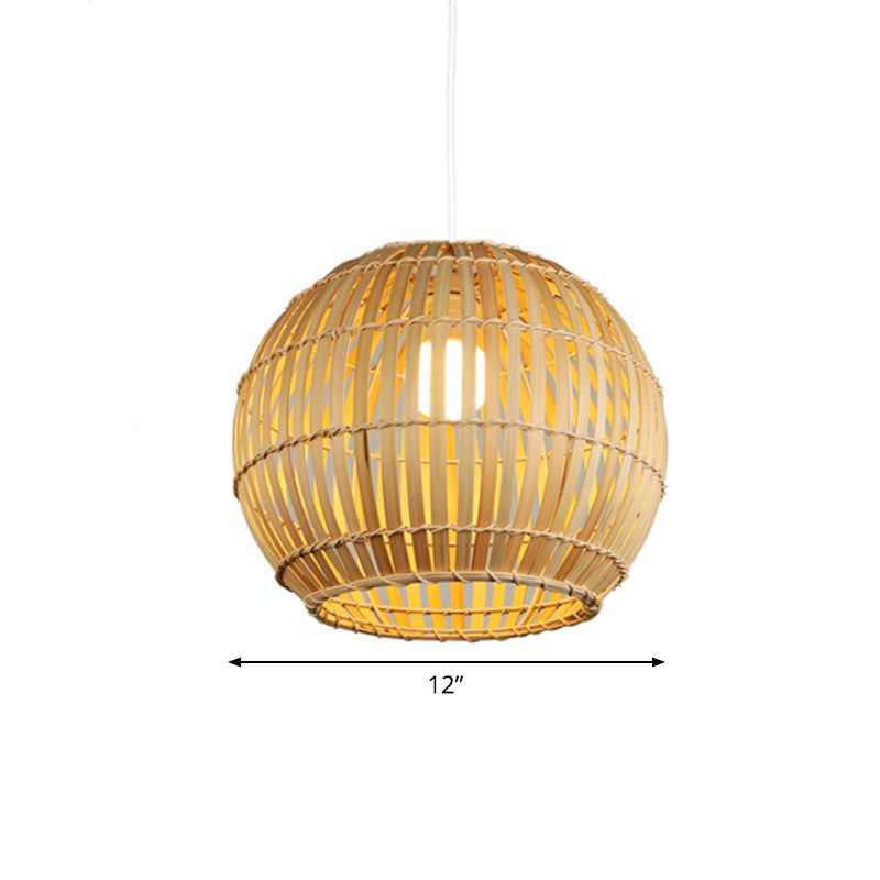 12"/16"/19.5" W Global Pendant Light Fixture Asia Bamboo Stripe 1 Head Restaurant Pendulum Light in Beige