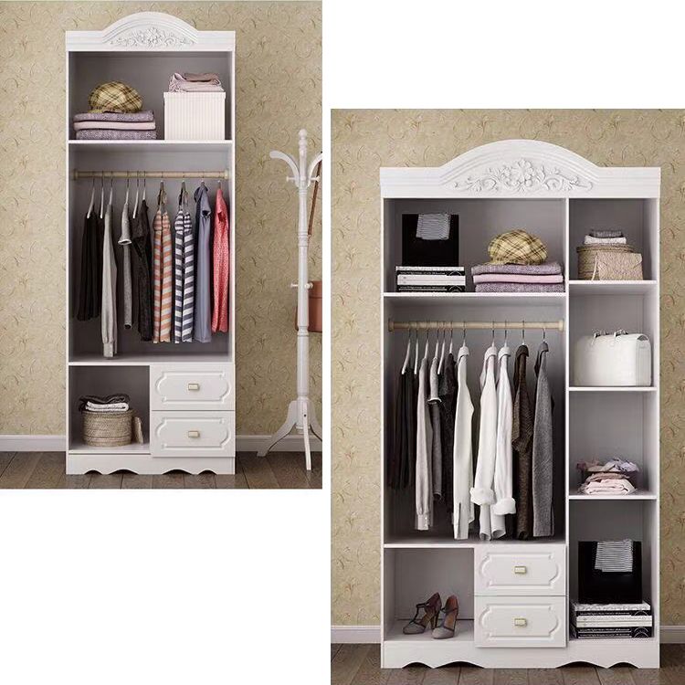 French Country Wardrobe Cabinet White Engineered Wood Wardrobe with 2 Drawers