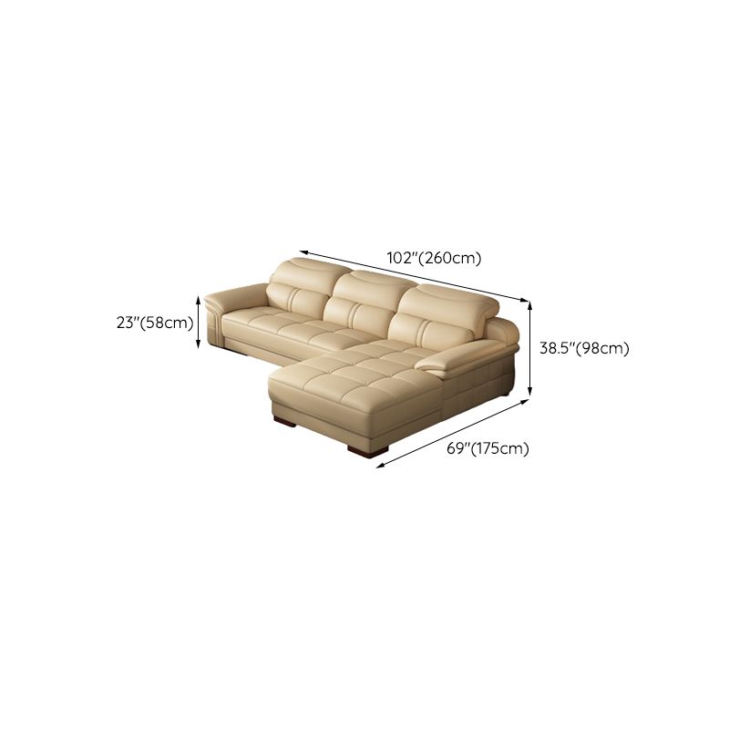 38"H Contemporary Sectional Sofa Beige Leather Tufted Sectional