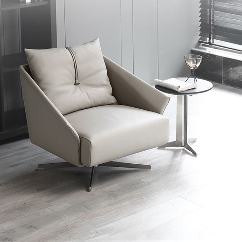 Solid Color Faux Leather Arms Included Swivel with Cushion Barrel Chair