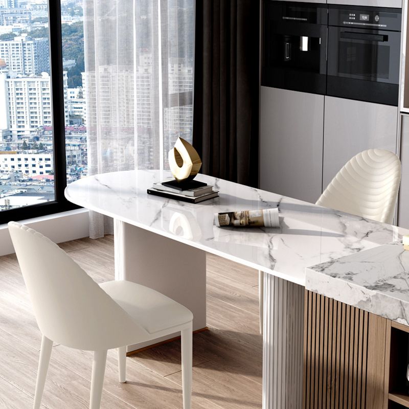 Sintered Stone Top Luxury White Table Table with Double Pedestal Base for Restaurant