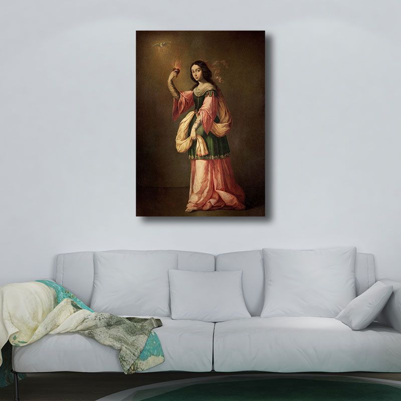 Retro Allegory of Charity Painting Brown Textured Wall Art Print for House Interior