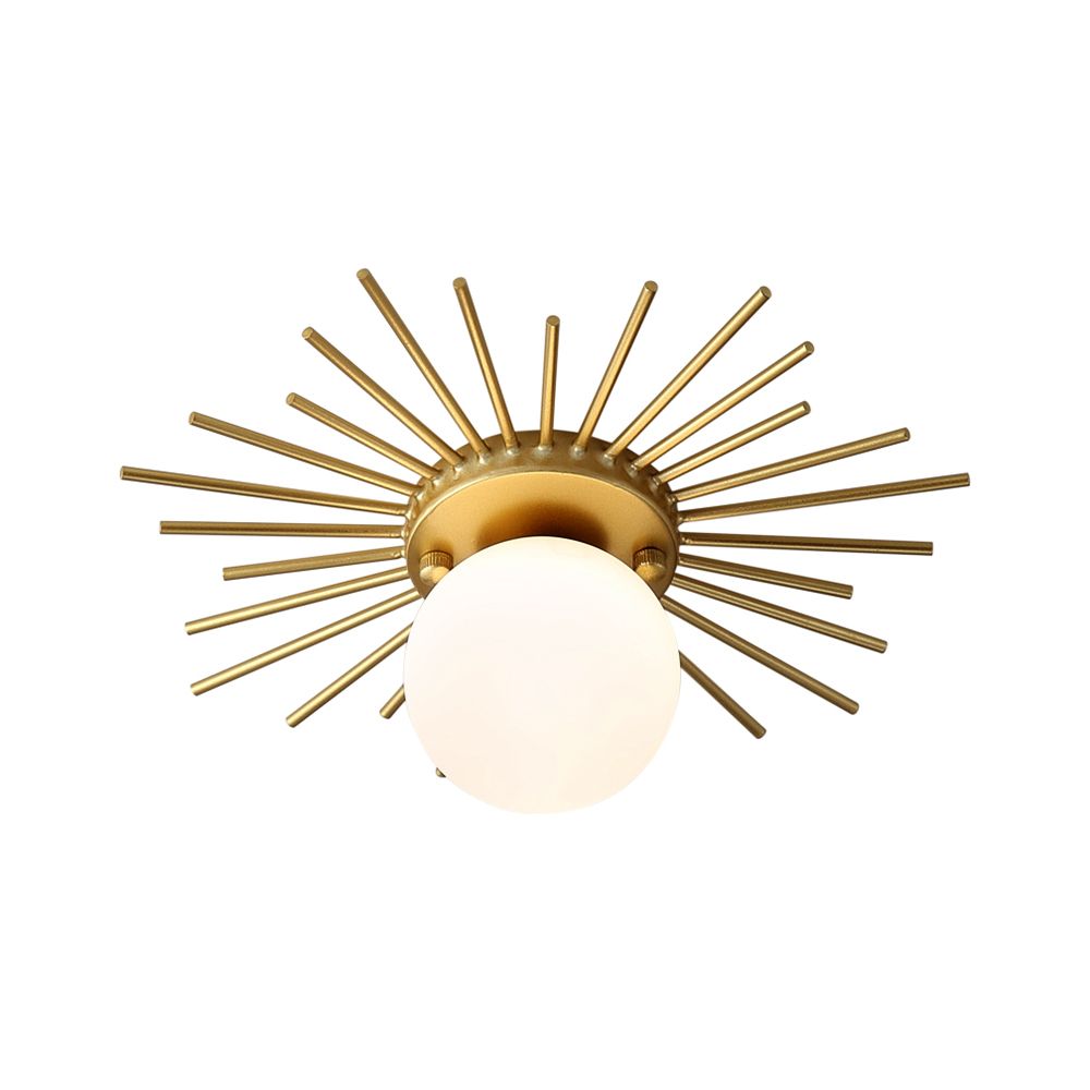 Sphärische Unterputzleuchte mit Milchglasschirm, minimalistische Deckenleuchte mit 1 Glühbirne in Gold