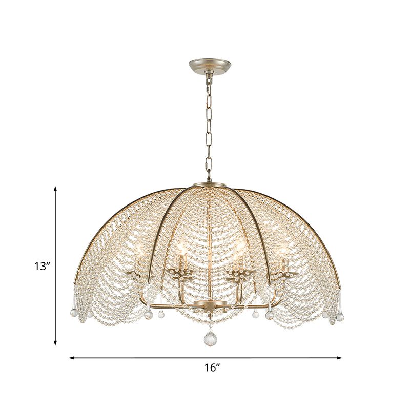 Crystal Strand Gold Chandelier Umbrella 3 Lights Suspension Pendant with Candle Design