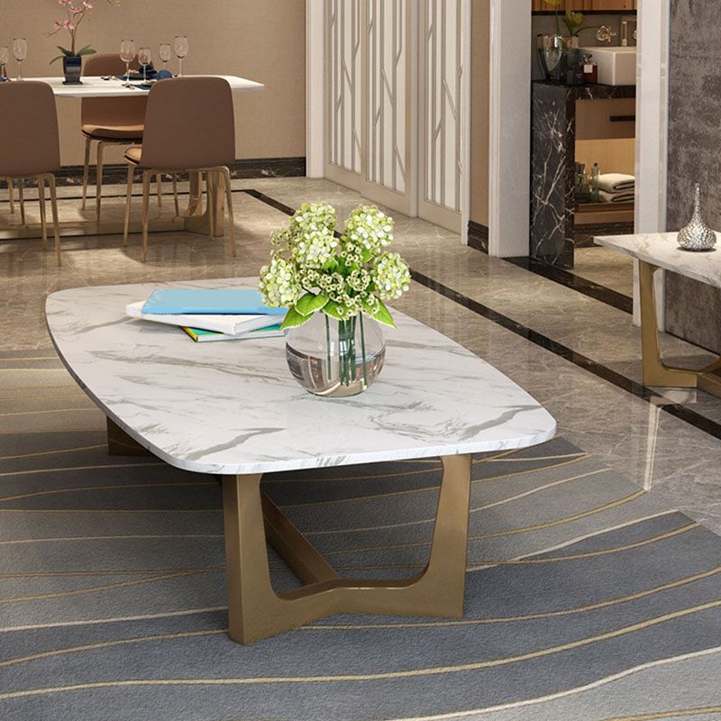Glam Trestle Coffee Table White Marble Coffee Cocktail Table