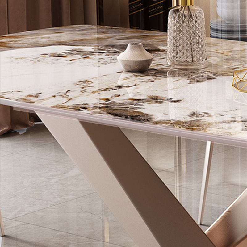Modern Style Dining Table Rectangle Dinner Table with Metal Base for Dining Room