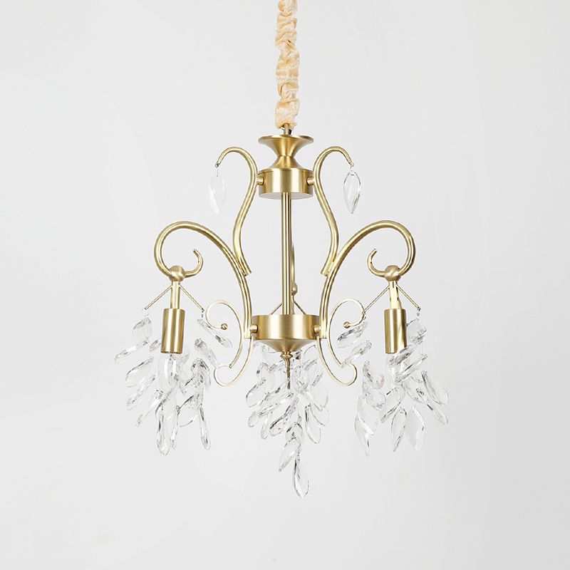 Vintage traan hanglamp helder helder gesneden kristal 3-head kroonluchter verlichtingsarmatuur in goud