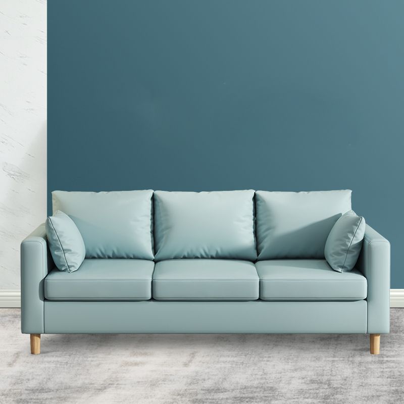 Modern 3-Seater 28.34" H Faux Leather Square Arm Sofa with 2 Pillows