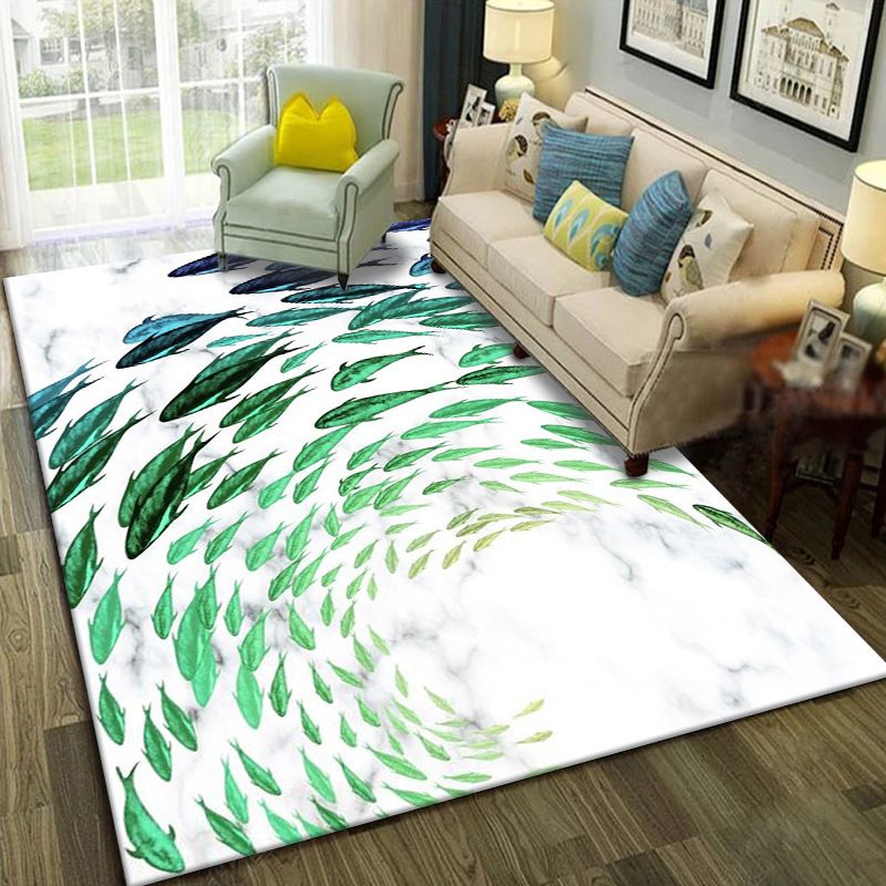 Green Living Room Indoor Rug Modern Fish Carpet Polyester Non-Split Area Carpet